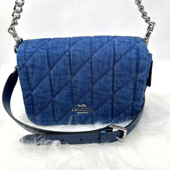 Coach Quinn Bag With Quilting Shoulder/Crossbody Denim/Silver/Indigo CAK40 NWT - Picture 1 of 10